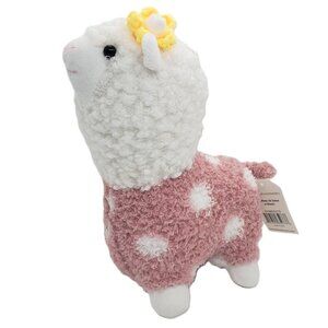 Fuzzy Polka Dot Llama Plushie Pink White 8.5" Little Girl Stuffed Animal Cute